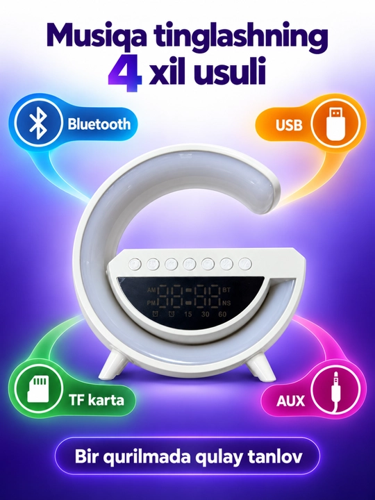 Mini3401 simsiz quvvatlash moslamasi, LED tungi chiroq va soatli Bluetooth karnay