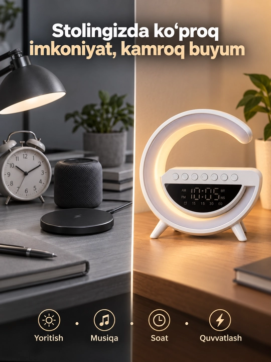 Mini3401 simsiz quvvatlash moslamasi, LED tungi chiroq va soatli Bluetooth karnay