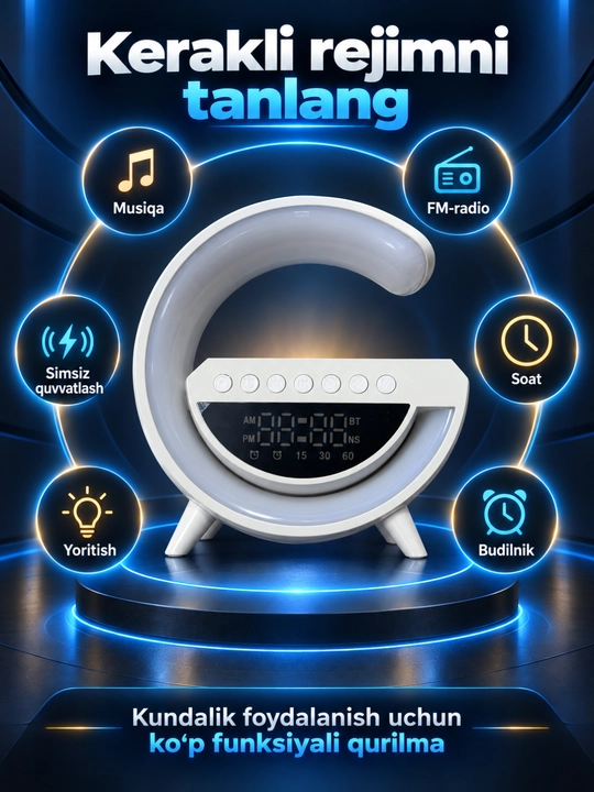 Mini3401 simsiz quvvatlash moslamasi, LED tungi chiroq va soatli Bluetooth karnay