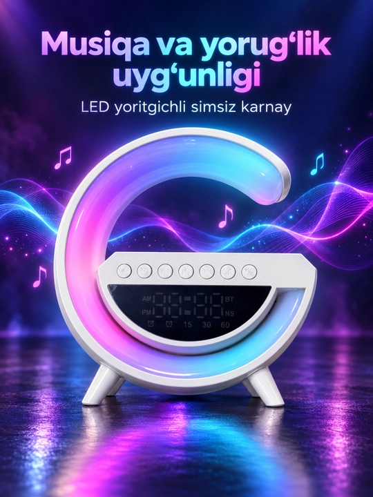 Mini3401 simsiz quvvatlash moslamasi, LED tungi chiroq va soatli Bluetooth karnay