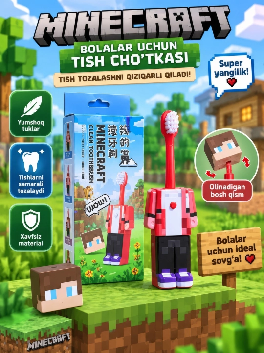 Bolalar tish cho'tkasi transformer 3+ yosh, yumshoq tukli o'yinchoq tish chotkasi,multfilm - 