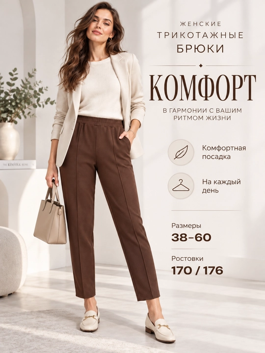 Женские брюки бананы трикотажные укороченные 7/8 на резинке - 