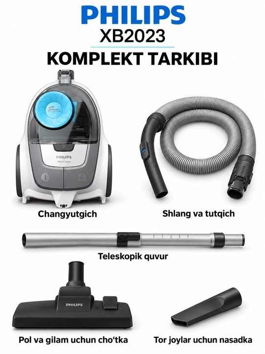Philips XB2023 changyutgich, 1800 Vt, 1,3 l konteyner, PowerCyclone 4
