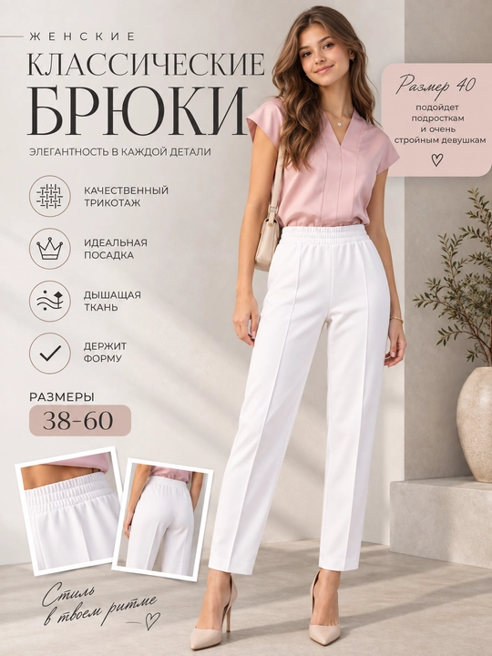 Женские брюки бананы классические укороченные 7/8 на резинке - 