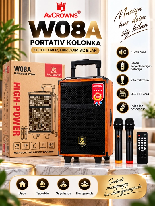 Колонка караоке BAAB B-Q12 с 2 беспроводными микрофонами
