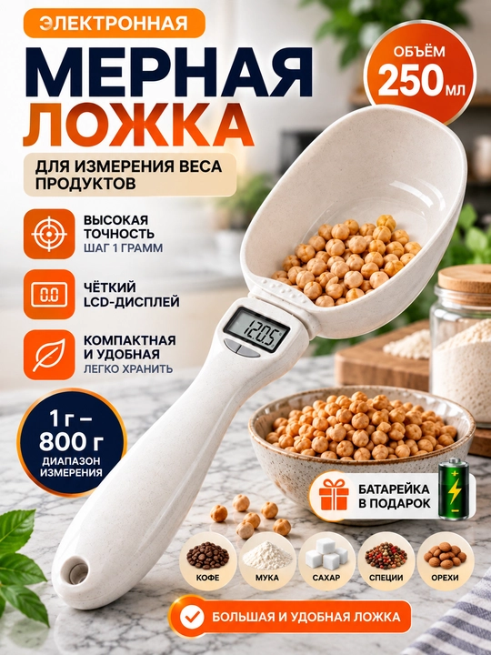 Электронные кухонные весы мини, до 10кг, батарейки в комплекте - 