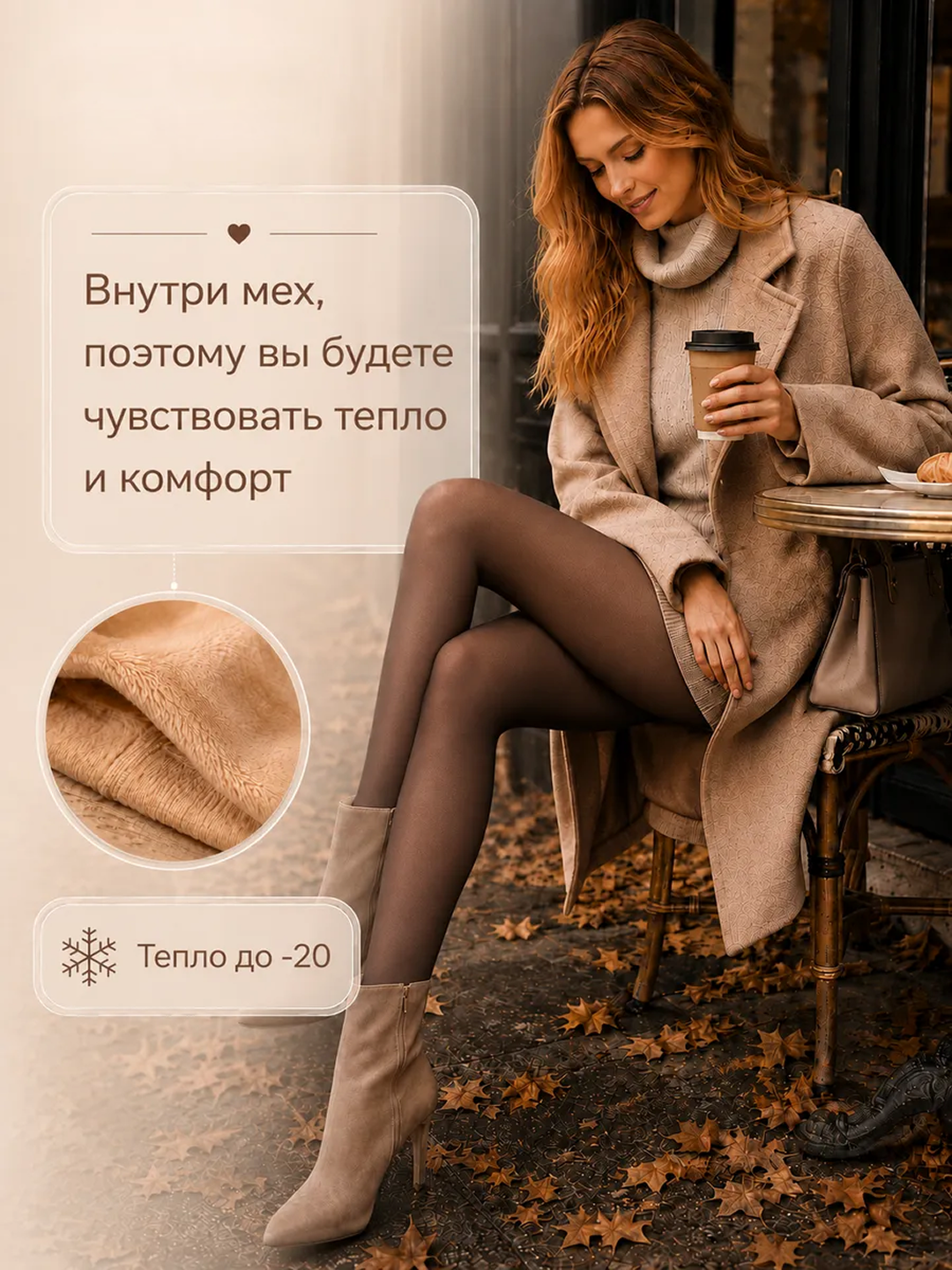 Колготки утепленные с мехом, осенние и зимние, черные, плотность 300 гр
