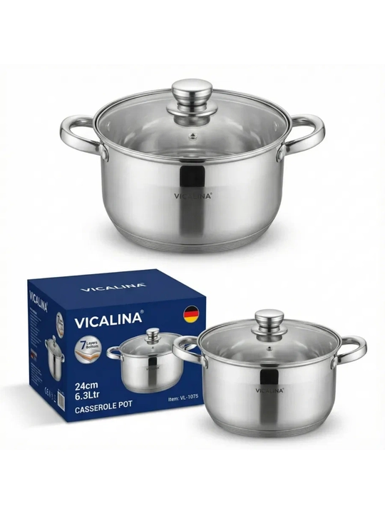 Кастрюля, нержавеющая сталь,Vicalina,3,6л,6,3л  - 