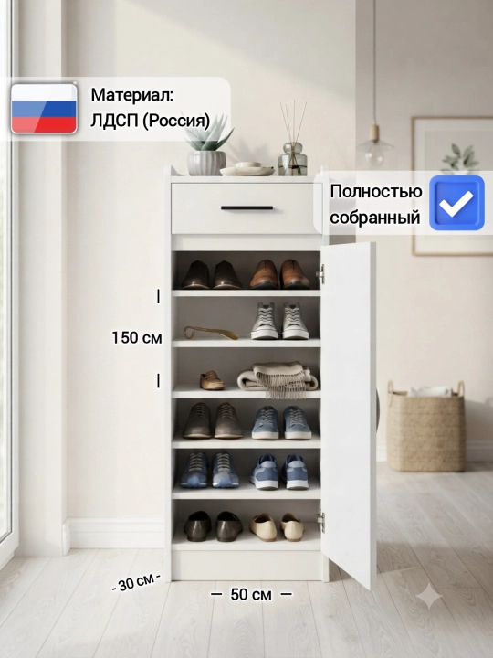 Обувница ONEP, шкаф для обуви в прихожую, 150х50х30 см - 