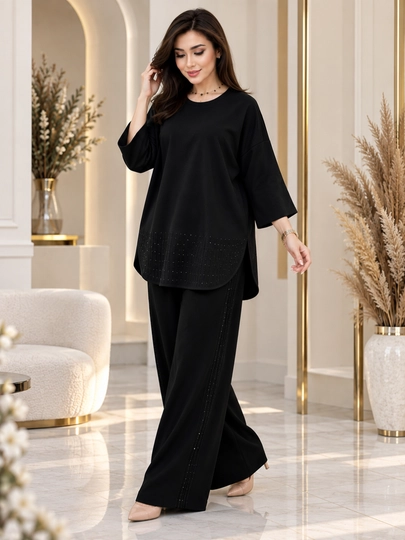 Женский костюм двойка, кофта с декором и широкие брюки, размеры 46–60 - 