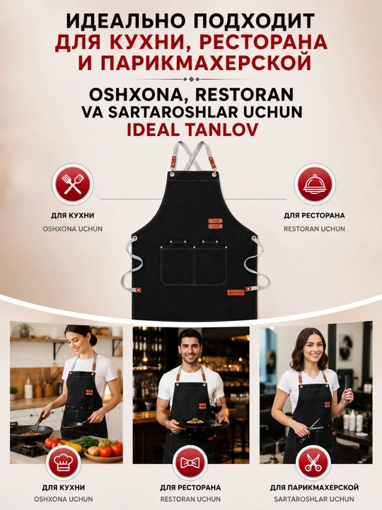 Peshband universal cho'ntakli oshxona restoran va sartaroshxonalar uchun