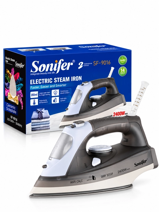 Sonifer SF-9016 bug‘ dazmoli 2400 Vt 350 ml keramik tagcharmli kiyimlarni dazmollash uchun