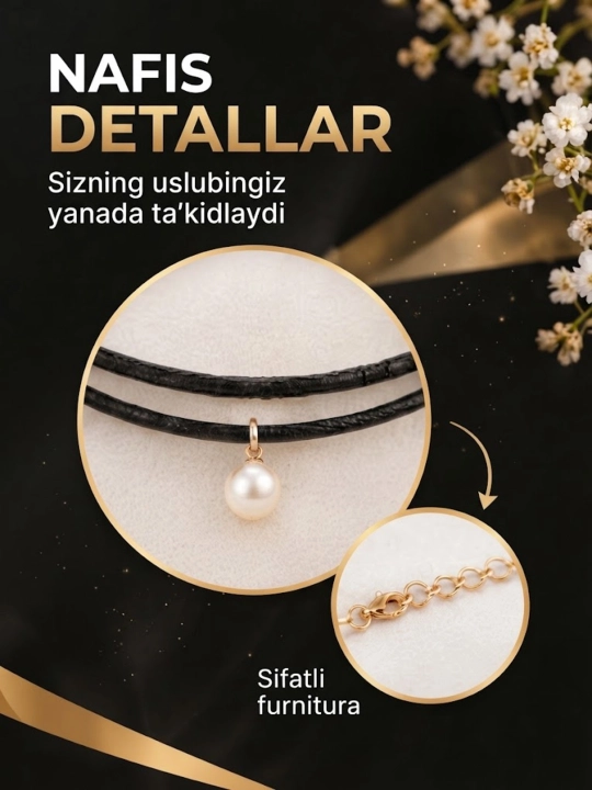 Nafis choker-marjon, metall elementlarga ega zamonaviy dizayn