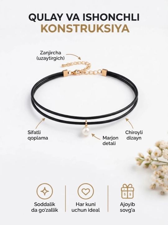Nafis choker-marjon, metall elementlarga ega zamonaviy dizayn