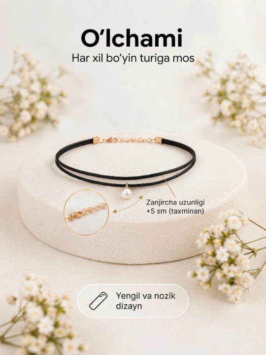 Nafis choker-marjon, metall elementlarga ega zamonaviy dizayn