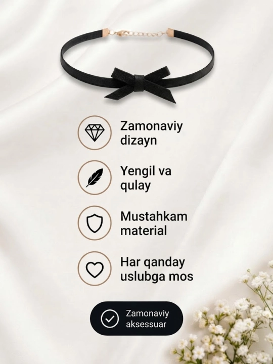 Nafis choker-marjon, metall elementlarga ega zamonaviy dizayn