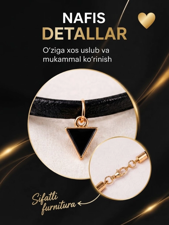 Nafis choker-marjon, metall elementlarga ega zamonaviy dizayn