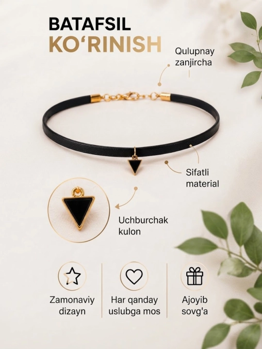 Nafis choker-marjon, metall elementlarga ega zamonaviy dizayn