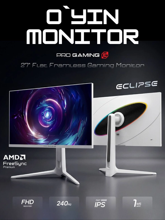 Игровые мониторы Pro Gaming Eclipse,27", FHD/QHD, 240/280/360 Гц,изогнутые и плоские,1 мс - 