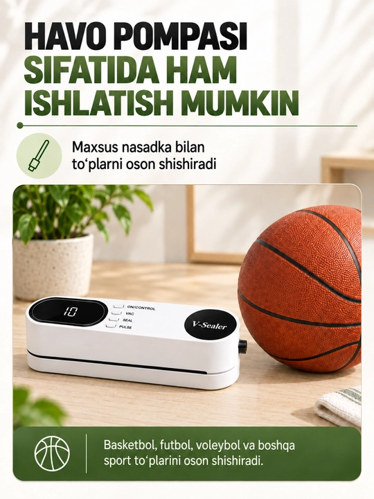 Vakuum qadoqlagich USB, oziq-ovqat uchun Vacuum Sealer, 10 ta paket sovg‘a
