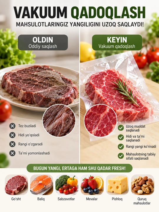 Vakuum qadoqlagich USB, oziq-ovqat uchun Vacuum Sealer, 10 ta paket sovg‘a