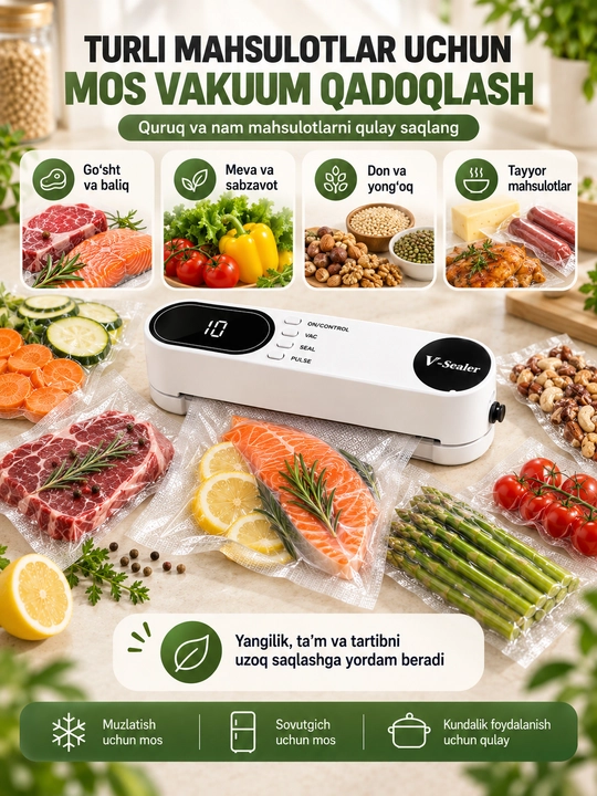 Vakuum qadoqlagich USB, oziq-ovqat uchun Vacuum Sealer, 10 ta paket sovg‘a
