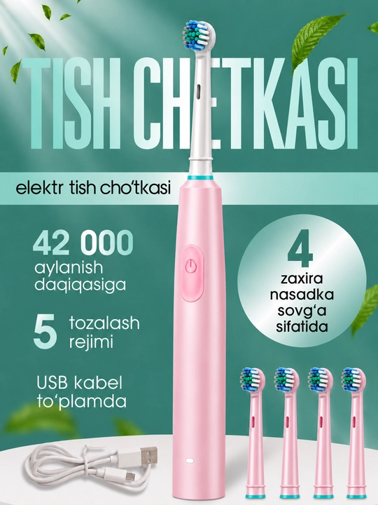 Elektron tish chotka 6 rejim, 4 nasadka, zubnaya shetka Oral-B, bolalar tish cho‘tkasi