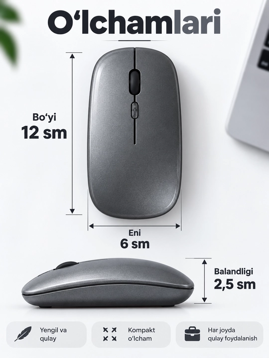 Simsiz RGB sichqoncha, 2.4G USB adapterli, kulrang va kumushrang