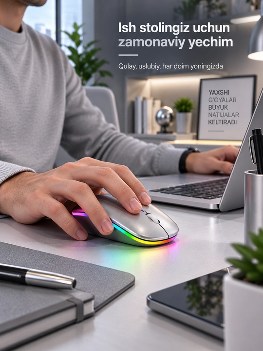 Simsiz RGB sichqoncha, 2.4G USB adapterli, kulrang va kumushrang