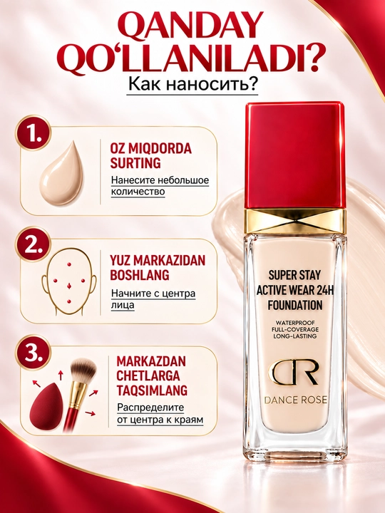 Tonal krem 24 soat - matlashtiruvchi, suv o'tkazmaydigan