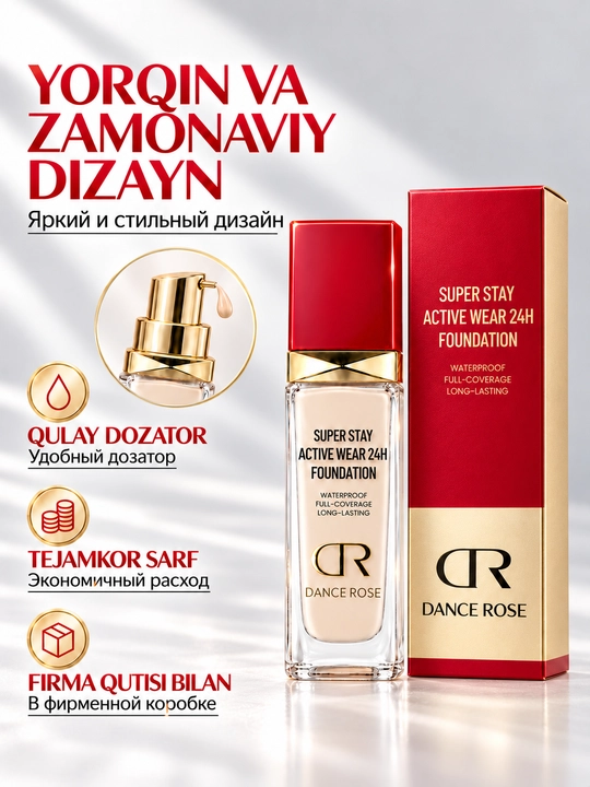 Tonal krem 24 soat - matlashtiruvchi, suv o'tkazmaydigan