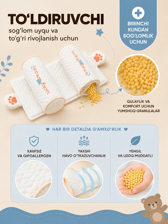 Bolalar uchun ortopedik yostiq, uyqu uchun, chaqaloqlar uchun, anatomik