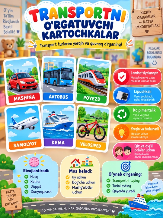 Bolalar uchun yopishqoq qog‘ozli, laminatsiyalangan, ko‘p martalik rivojlantiruvchi kartochkalar - 