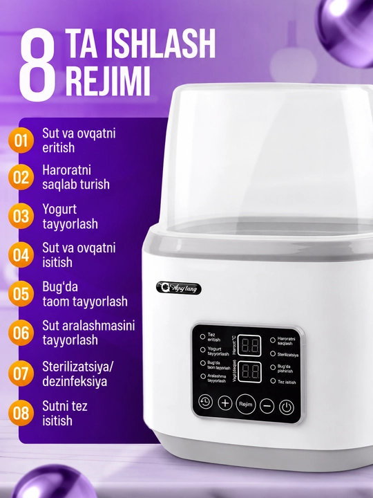 Butilka isitgich simsiz, sterilizator 8v1 butilka soska uchun, 4 ta butilka