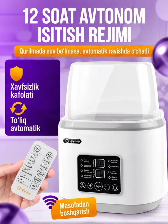 Butilka isitgich simsiz, sterilizator 8v1 butilka soska uchun, 4 ta butilka