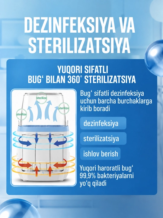 Butilka isitgich simsiz, sterilizator 8v1 butilka soska uchun, 4 ta butilka