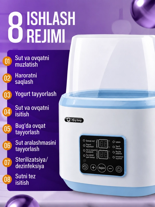 Butilka isitgich simsiz, sterilizator 8v1 butilka soska uchun, 4 ta butilka