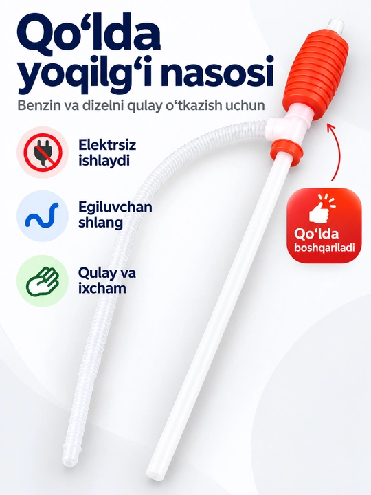 Yoqilg‘i, benzin va dizelni quyish uchun qo‘l nasosi, shlangli nasos - 