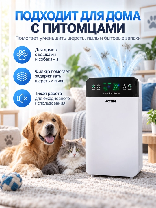 Очиститель воздуха для дома с HEPA фильтром, пультом и ионизацией, до 50 м²