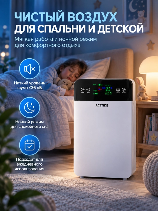Очиститель воздуха для дома с HEPA фильтром, пультом и ионизацией, до 50 м²