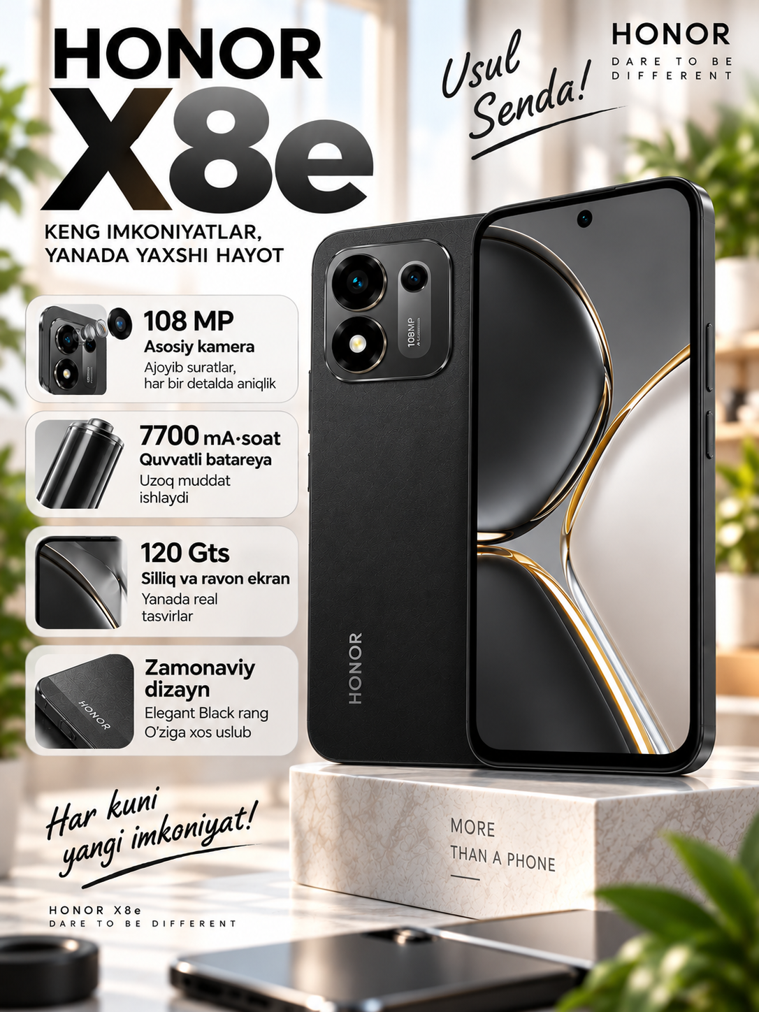 HONOR X8e smartfoni 108 MP kamera, 7700 mA·soat, 120 Gs ekran - 