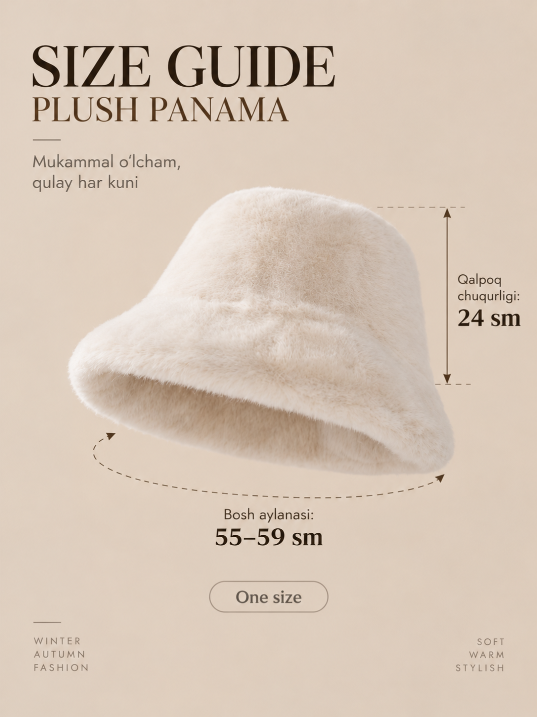 Ayollar uchun yumshoq plush panama, issiq qishki mo‘ynali shlyapa