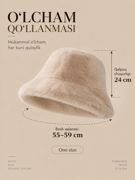 Ayollar uchun yumshoq plush panama, issiq qishki mo‘ynali shlyapa
