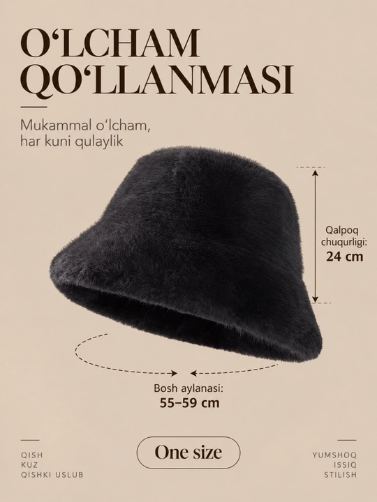 Ayollar uchun yumshoq plush panama, issiq qishki mo‘ynali shlyapa