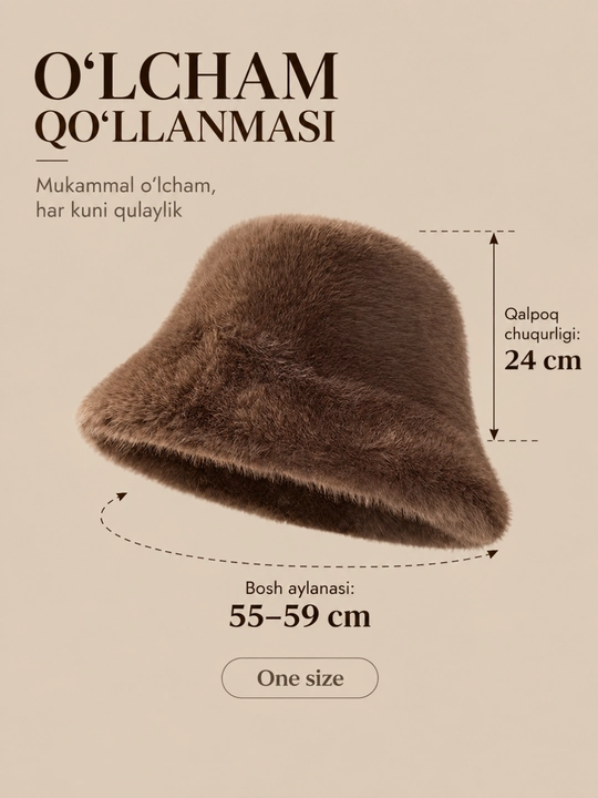 Ayollar uchun yumshoq plush panama, issiq qishki mo‘ynali shlyapa