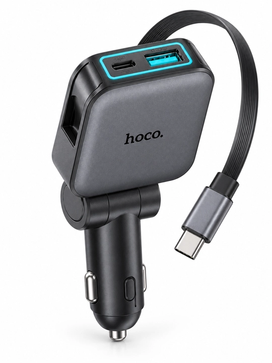 Hoco Z67 60W avtomobil zaryadlagichi, tortiladigan Type-C kabel, USB-C va USB-A