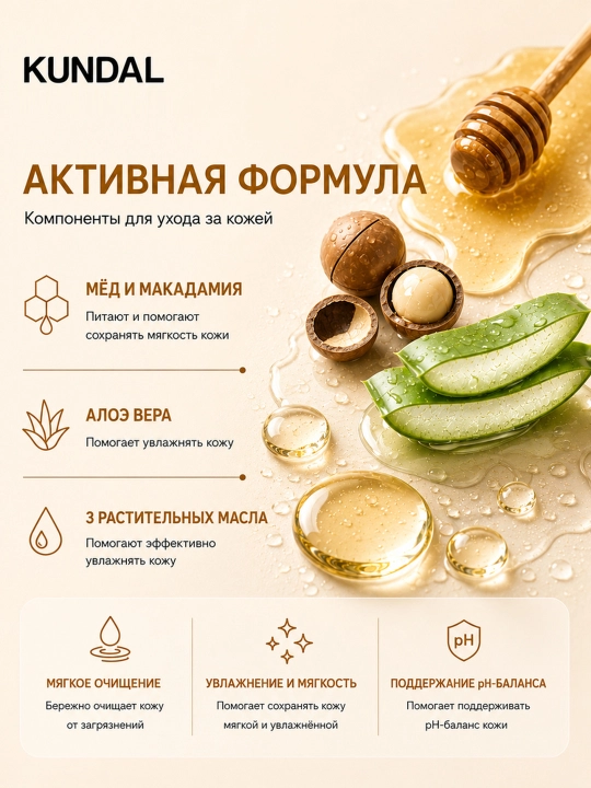 Гель для душа KUNDAL Honey & Macadamia Pure Body Wash, 500 мл