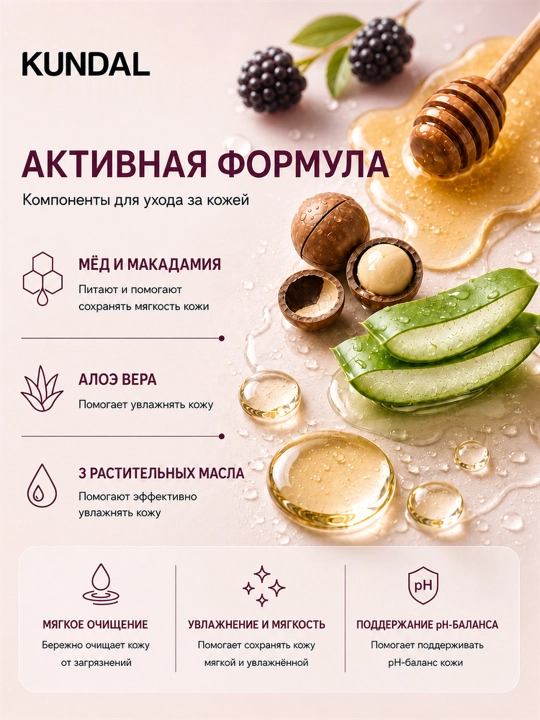 Гель для душа KUNDAL Honey & Macadamia Pure Body Wash, 500 мл
