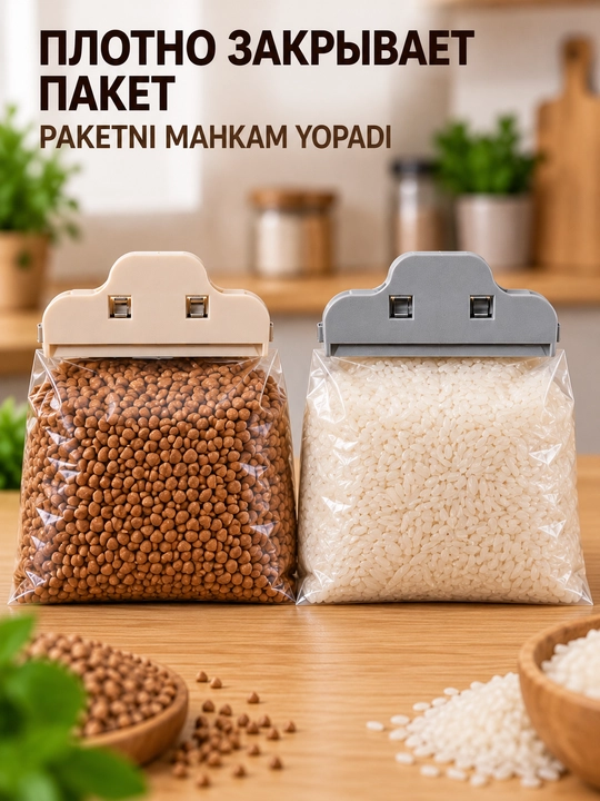 Mahsulotlarni saqlash va paketlarni yopish uchun qisqich