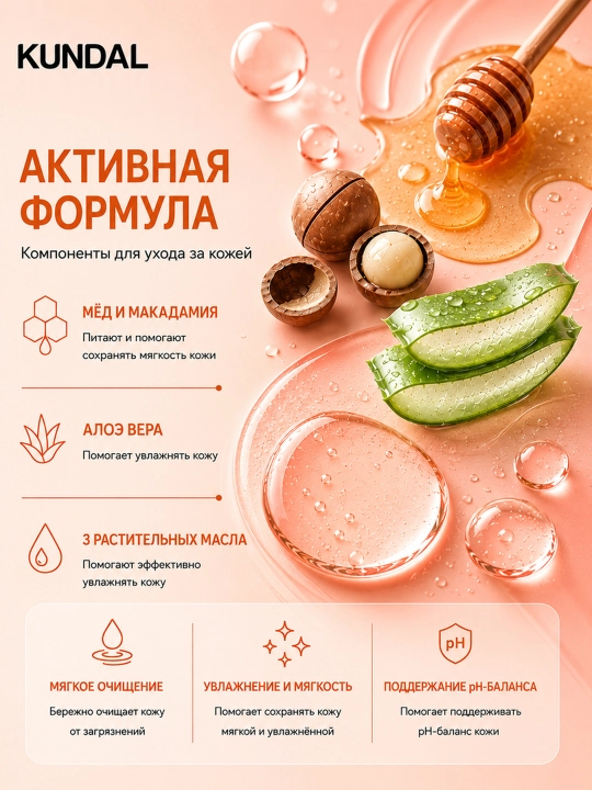 Гель для душа KUNDAL Honey & Macadamia Pure Body Wash, 500 мл